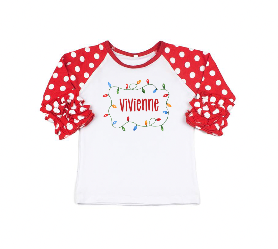 Christmas Lights Name Ruffle Tee