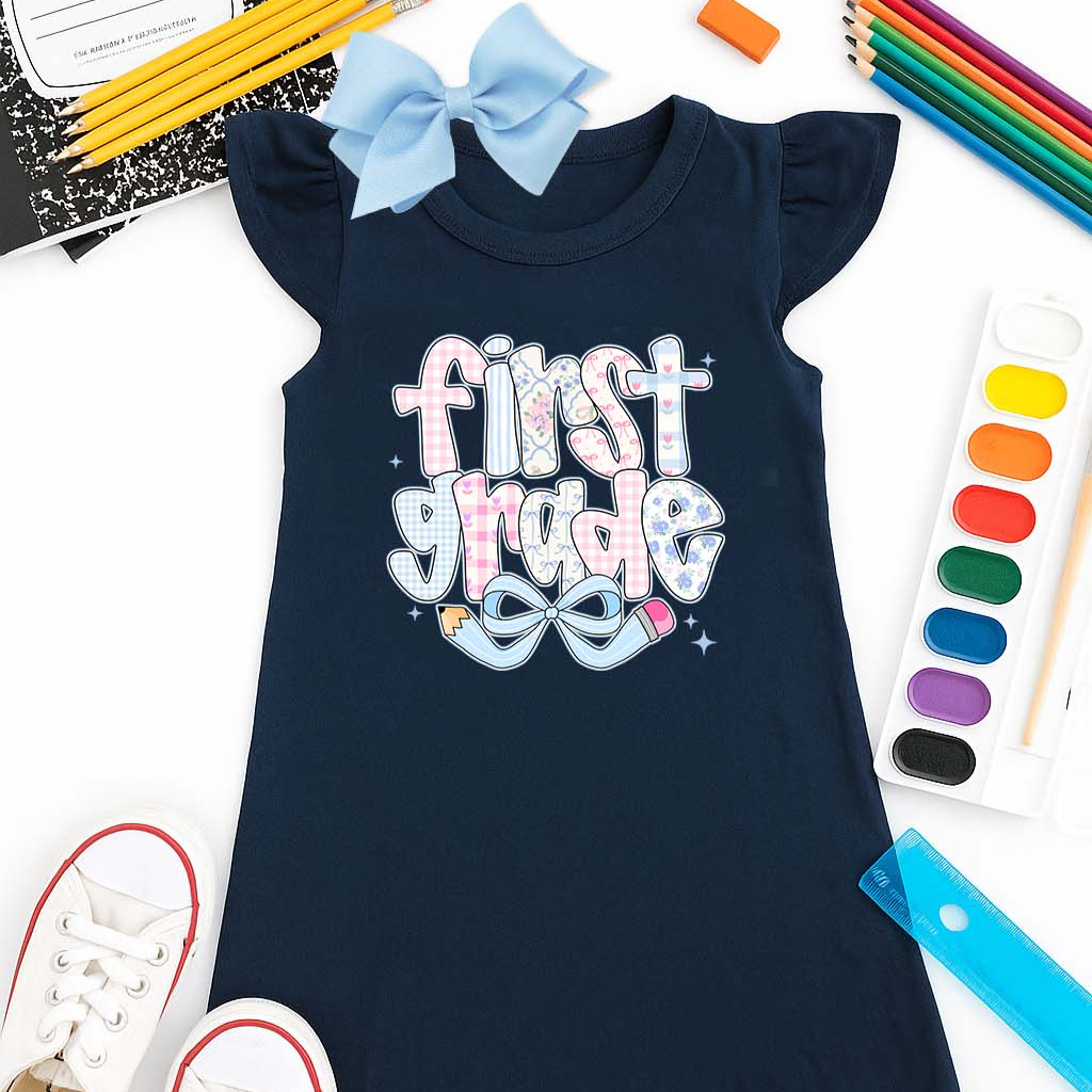 Custom Grade Back to School Flutter Sleeve Dress β Navy or White
