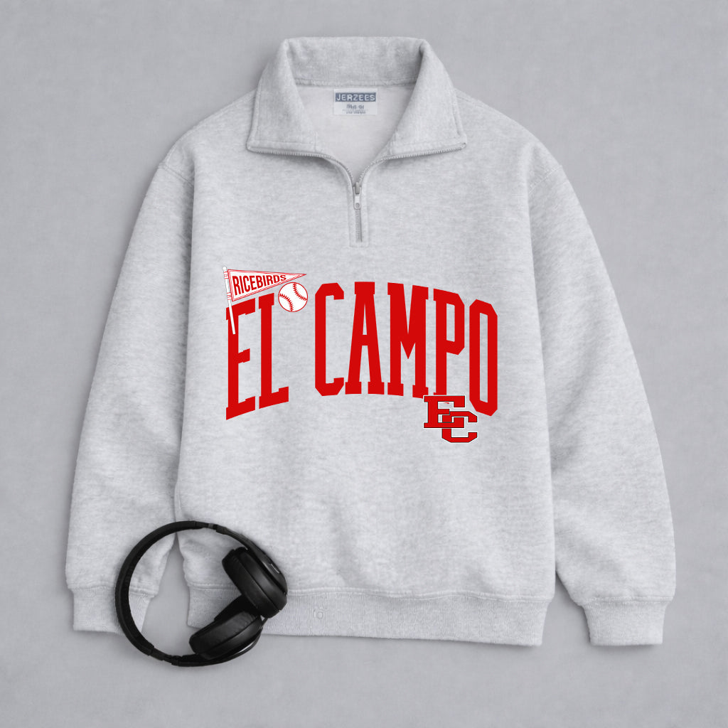 El Campo Ricebirds Baseball Graphic Sweatshirt or T-Shirt – Red Varsity Arch Design
