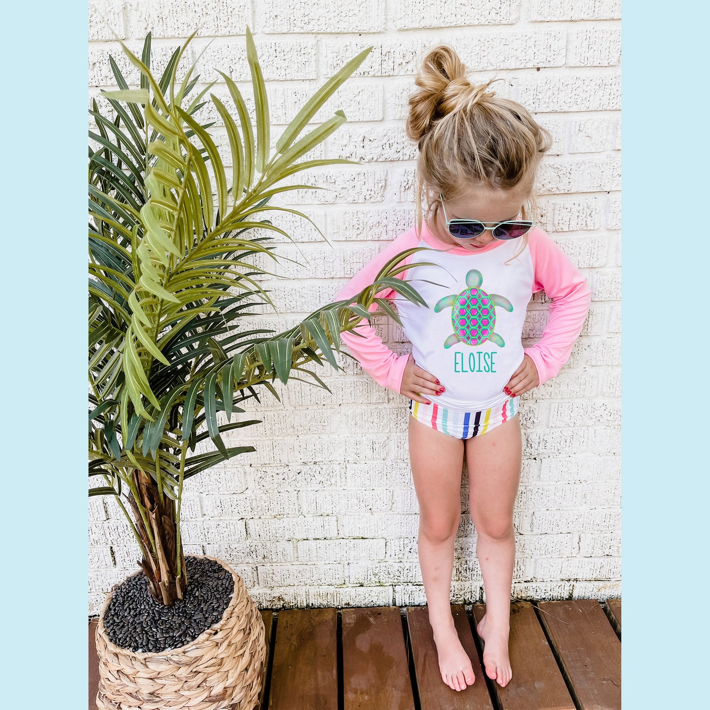 Sea Turtle Pink Long Sleeve Rash Guard