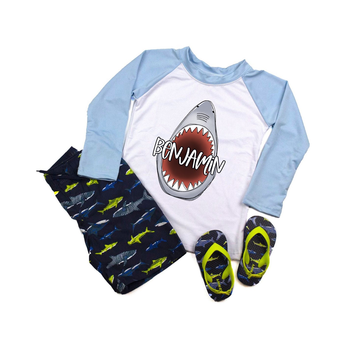 Boys Shark Personalized Rash Guard