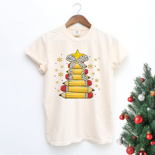 Yellow Christmas Pencils Teacher Tee