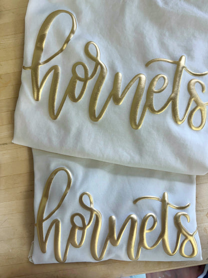 Custom Team Puff Metallic Shirt – Hand Lettered Mascot Spirit Tee