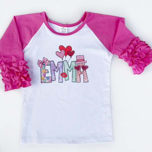 Valentine's Alpha Name Ruffle Raglan