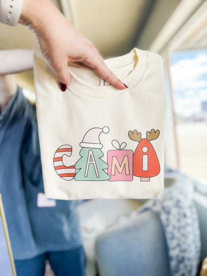 Retro Christmas Alpha Name Tee