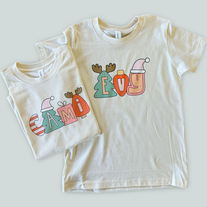 Retro Christmas Alpha Name Tee