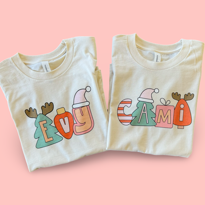 Retro Christmas Alpha Name Tee