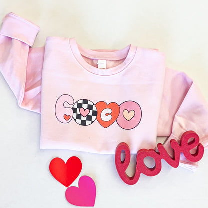 Girl's Retro Valentine's Name Crewneck
