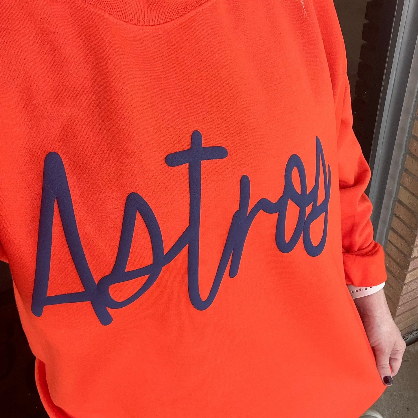 Adult Astros Orange Puff Vinyl Sweatshirt