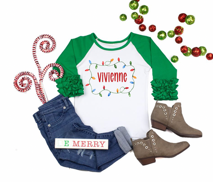 Christmas Lights Name Ruffle Tee