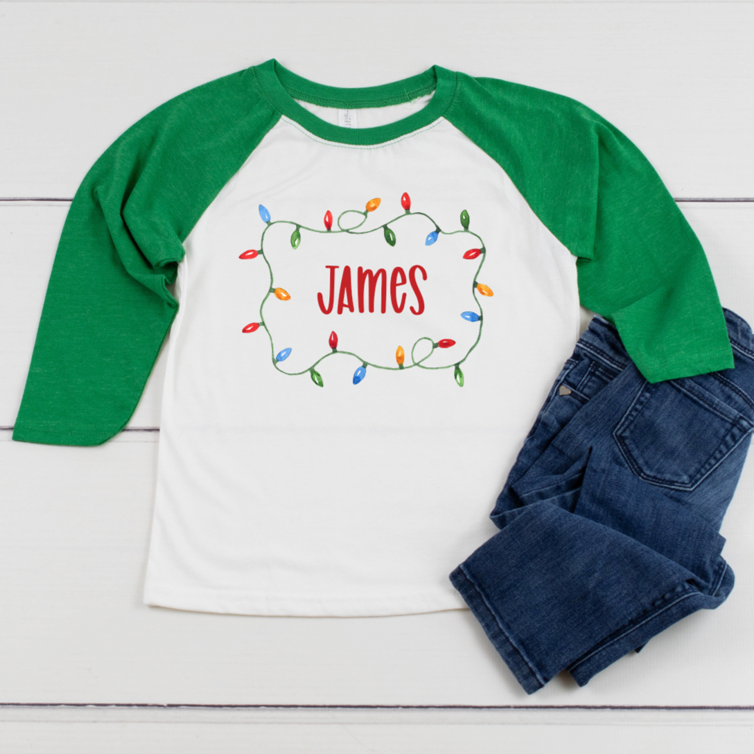 Christmas Lights Name Ruffle Tee