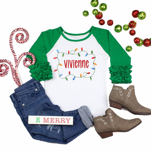 Christmas Lights Name Ruffle Tee