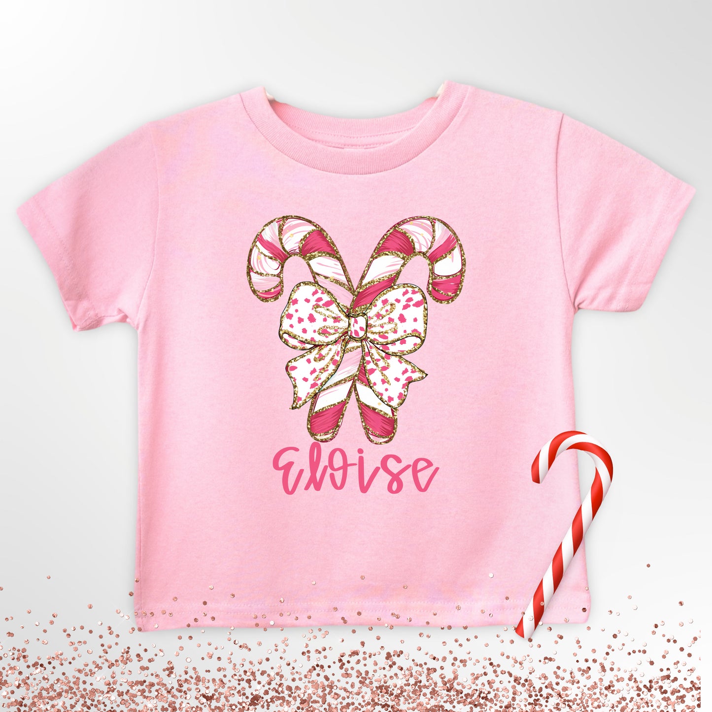 Girl's Personalized Candy Cane Graphic Tee