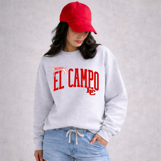El Campo Ricebirds Baseball Graphic Sweatshirt or T-Shirt – Red Varsity Arch Design