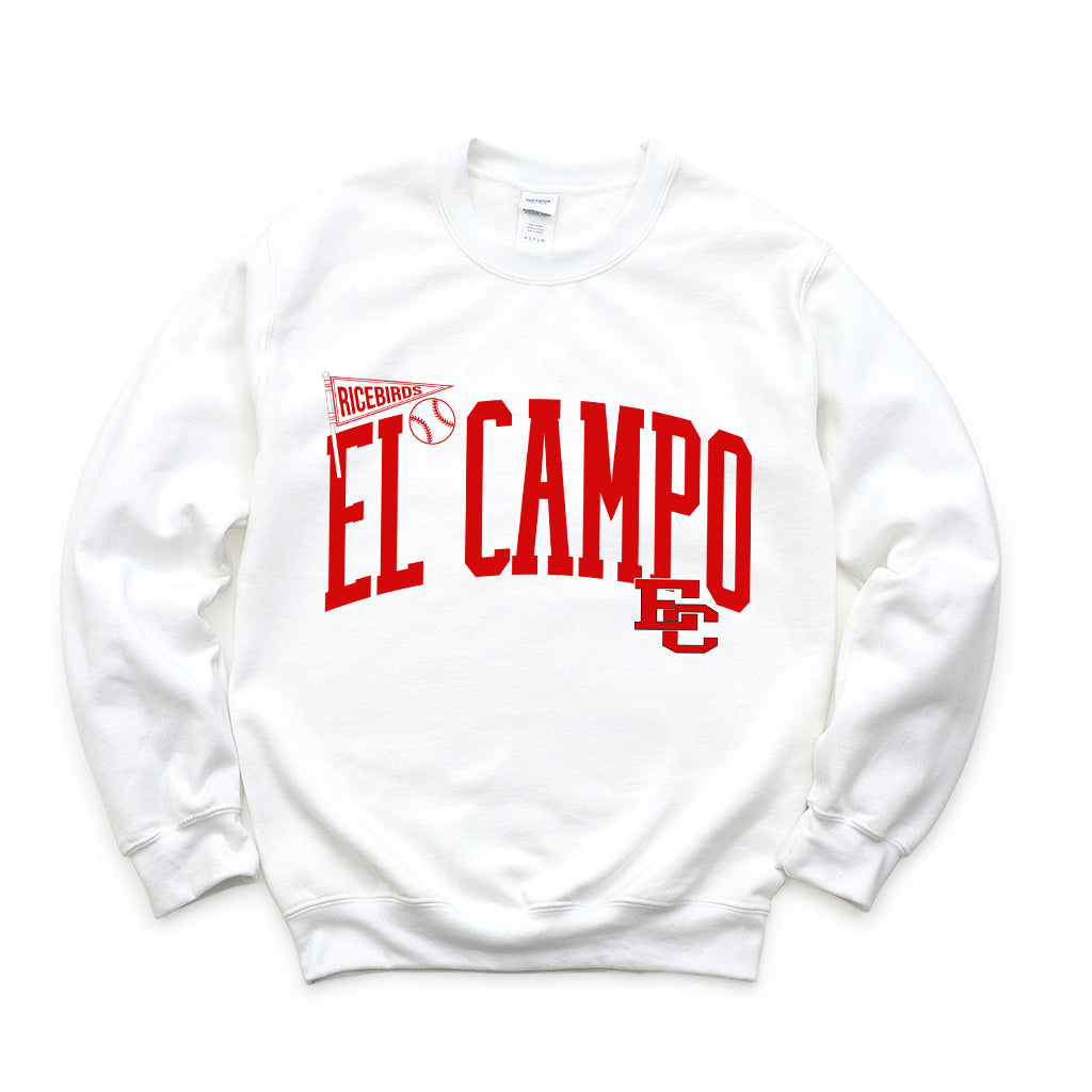 El Campo Ricebirds Baseball Graphic Sweatshirt or T-Shirt – Red Varsity Arch Design