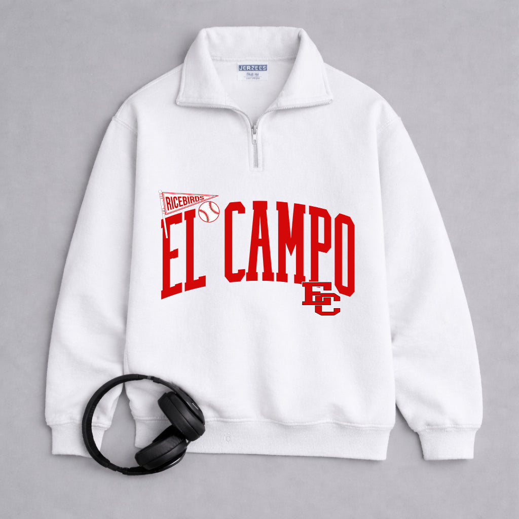 El Campo Ricebirds Baseball Graphic Sweatshirt or T-Shirt – Red Varsity Arch Design