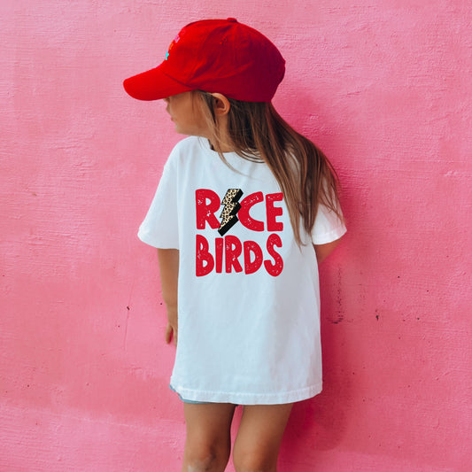 Kids White Ricebird Leopard Bolt Tee