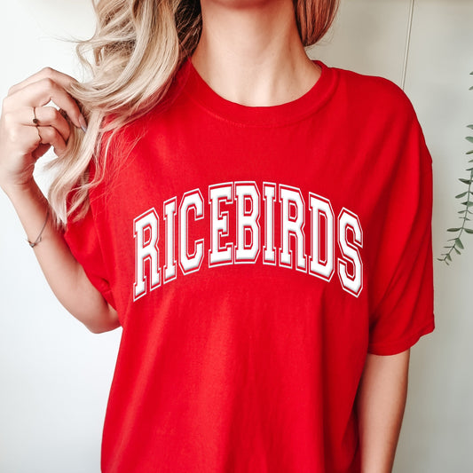 Red Ricebirds Varsity Letter Puff Vinyl Tee