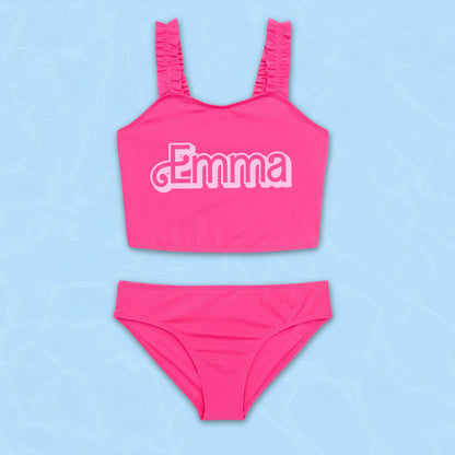 Personalized Girl's Pink Barbie Inspired Tankini Set