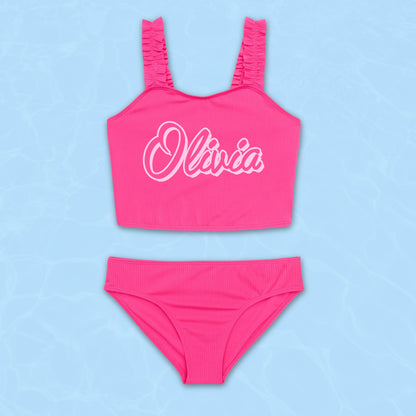 Personalized Girl's Pink Barbie Inspired Tankini Set