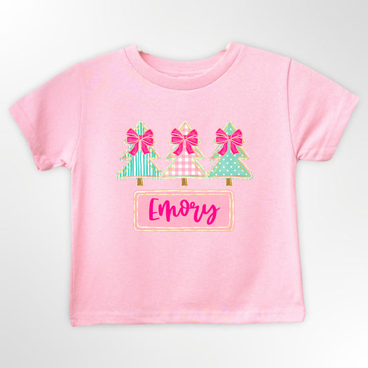 Girl's Personalized Christmas Trees Graphic Tee