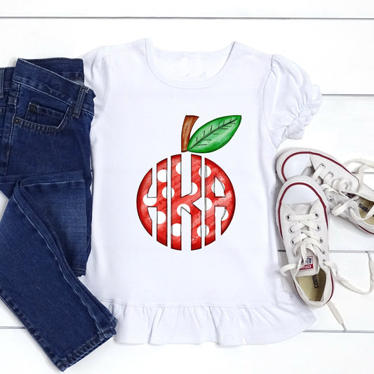 Girls Apple Circle Monogram Back to School Shirt