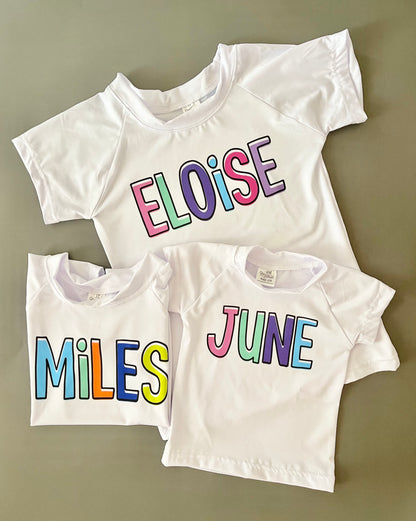 Boys Color Block Name - Short Sleeve Rash Guard