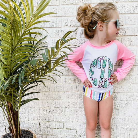 Monstera Monogram Long Sleeve Pink Rash Guard