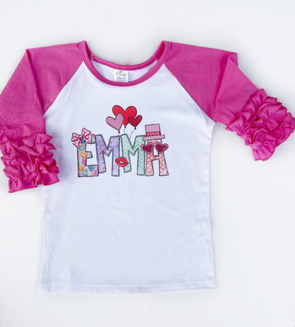 Valentine's Alpha Name Ruffle Raglan