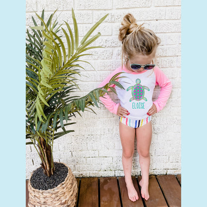 Sea Turtle Pink Long Sleeve Rash Guard