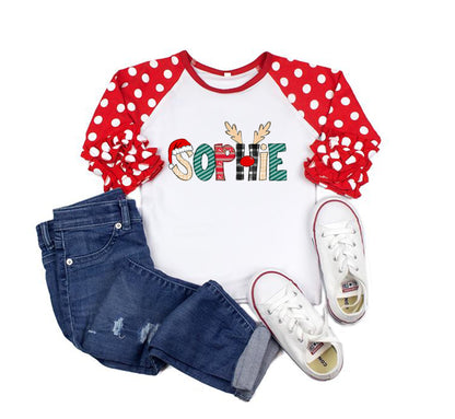Christmas Alpha Name Tee - Ruffle