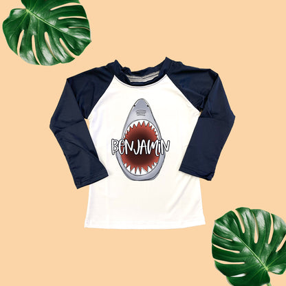 Boys Shark Personalized Rash Guard